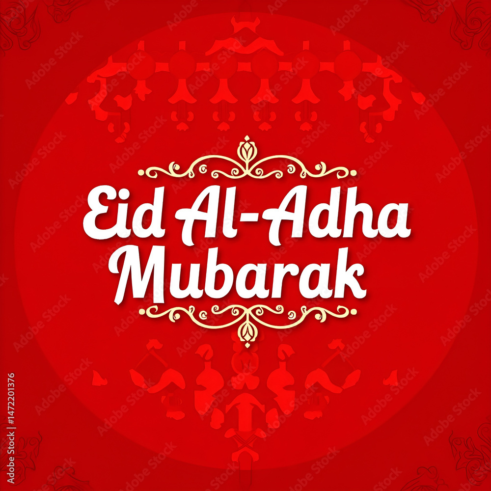 Naklejka premium Eid al-Adha Mubarak, Festive Red Greeting Cards & Images for Celebration
