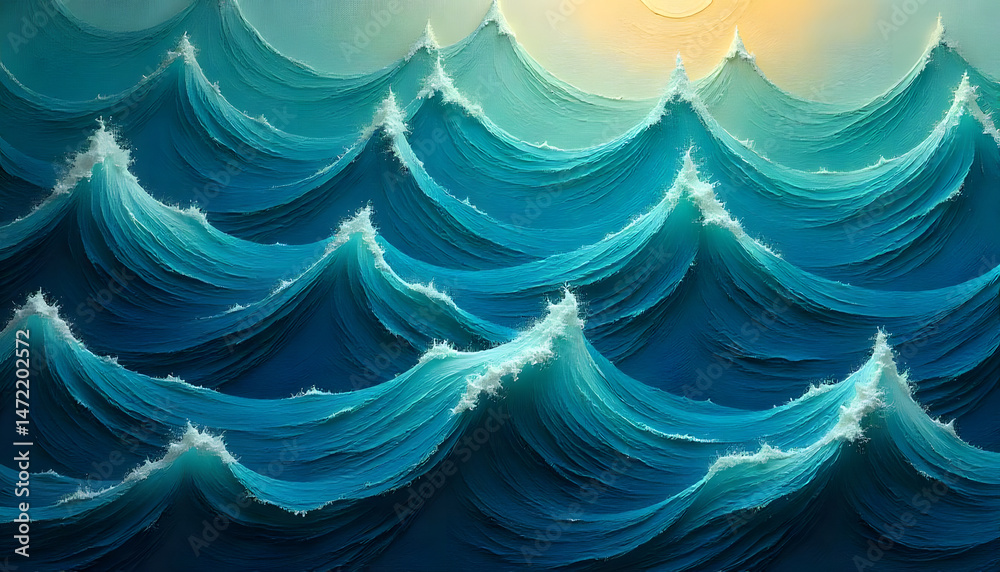 Obraz premium A beautiful painting depicts a sea of rolling waves in shades of blue.