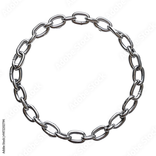 Round Silver Chain Loop , Heavy Metal Links in Circular Arrangement on White Background