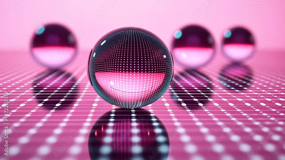 Abstract Design of Reflective Spheres in Pink Pattern Captivating Visual Reflection
