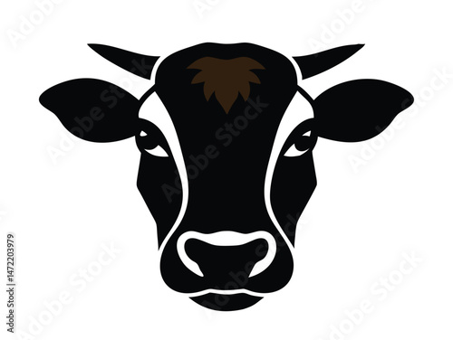 Black cow head vector icon, cattle head silhouette, bull head vector