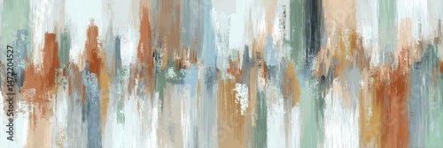Abstract painting with vertical brushstrokes of muted colors.