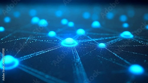 Luminous blue network of interconnected glowing points