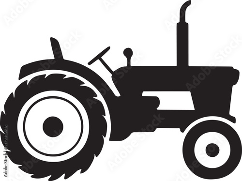 Silhouette of a classic tractor a black and white illustration of farm machinery