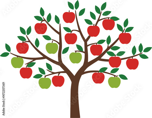 Apple tree with red and green apples