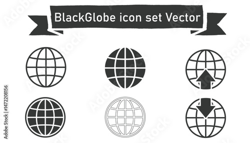BlackGlobe icon set vector 