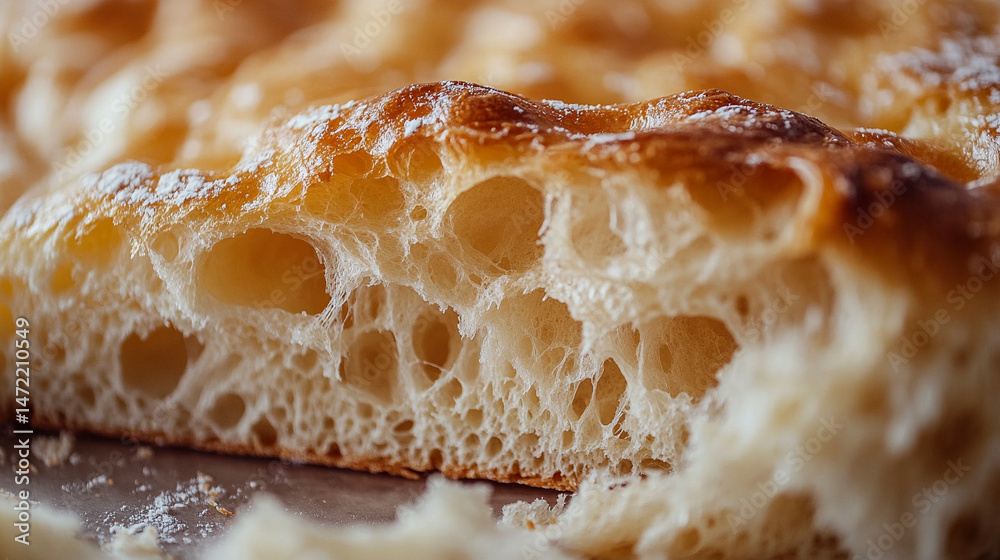 Close-up macro shot of a torn brioche piece, highlighting its buttery airy interior Close-up macro shot of a torn brioche piece, highlighting its buttery airy interior