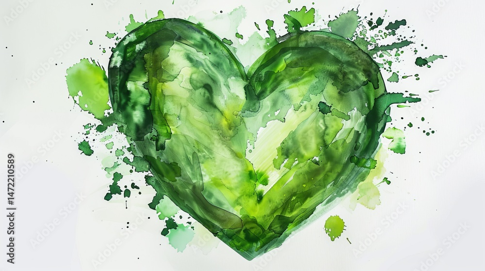 Obraz premium A vibrant green heart illustration symbolizes love for nature and the environment, showcasing creativity and artistic expression.