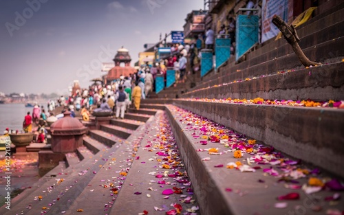 Spring, Varanasi, Uttar Pradesh ,India, Ganges River Steps, India, Flowers, Crowds