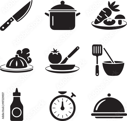 Essential Kitchenware Utensils Silhouette Set

Cooking Tools and Gadgets Vector Design

Minimalist Kitchen Items Silhouette Art

Chef’s Favorite Kitchenware Vector Scene

Pots, Pans & Cutlery Silhouet