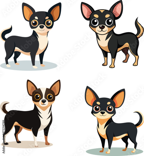 Cute Dog Collection Cartoon Illustration, Pet vector image, Adorable Chihuahuas Diverse Colors Poses