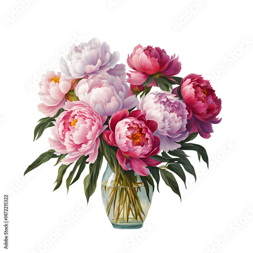 Watercolor Peony Clipart PNG – Hand-painted Blush Pink Peonies with Transparent Background for Wedding and Floral Design