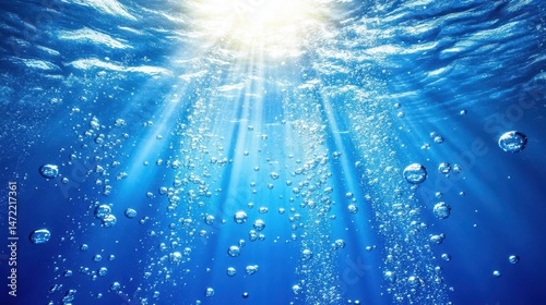 Underwater Scene with Sunbeams and Bubbles