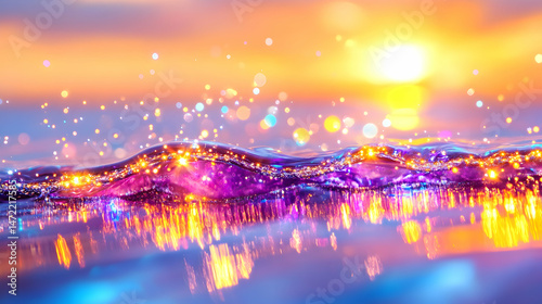 Vibrant sunset over a sparkling wave