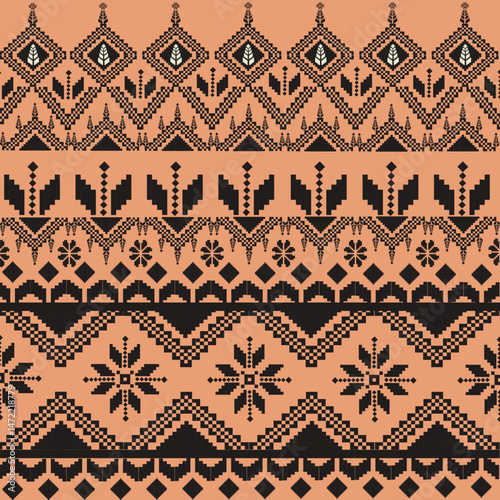 Traditional Ukrainian
Cross-Stitch Embroidery - Detailed Vector
Illustration for Textile Print Design 
