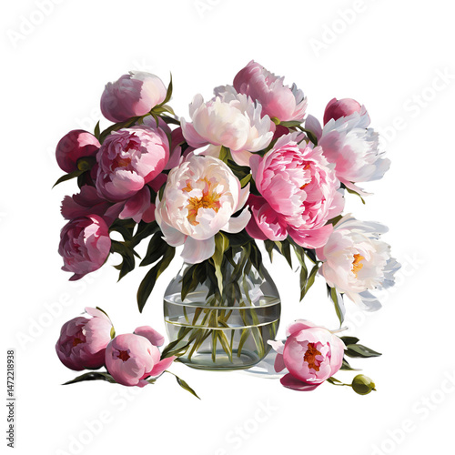 Watercolor Peony Clipart PNG – Hand-painted Blush Pink Peonies with Transparent Background for Wedding and Floral Design