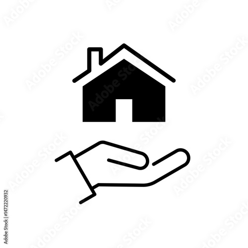 Hand with Home Icon. The Symbol of the company for the construction repair and maintenance of the house. Icon Home on white background. Vector illustration.