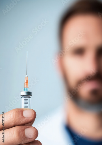 Healthcare professional administering vaccine with syringe clinic setting medical image focused view immunization concept