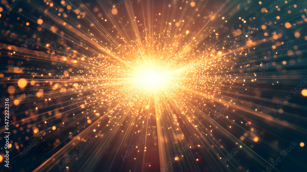 Naklejka premium Dynamic Burst of Light with Radiant Sparks and Glowing Particles