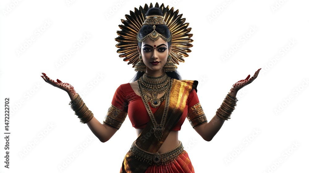 Fototapeta premium Indian goddess, regal poise, radiant beauty