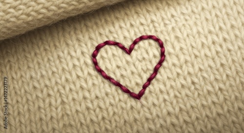 Soft beige fabric with a stitched heart design.