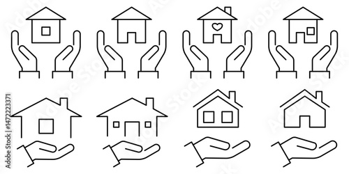 property insurance Icon set. The Symbol of the company for the construction repair and maintenance of the house. Vector illustration.