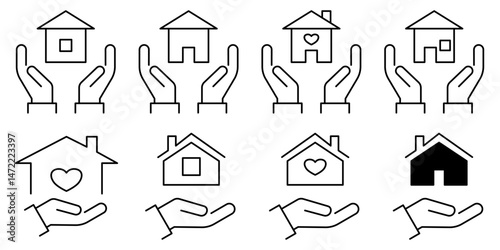property insurance Icon set. The Symbol of the company for the construction repair and maintenance of the house. Vector illustration.
