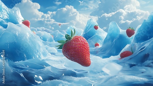 Frozen Berry Dream A Strawberry Delight Landscape Amidst Ice Crystals Beauty Sky