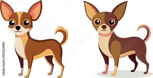 Adorable Brown Chihuahuas Standing Side by Side  Vector Illustration 