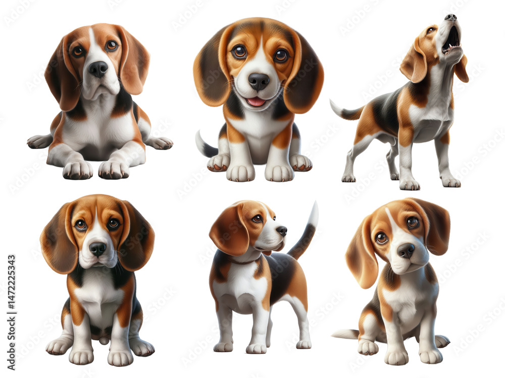 Beagle puppy poses on white background Beagle puppy poses on white background