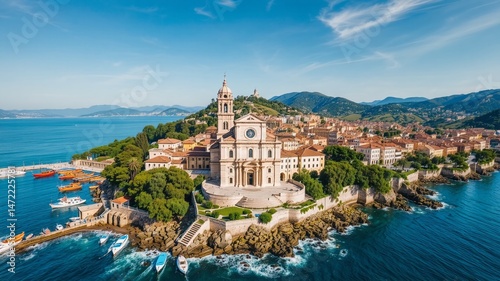 Drone Shot: Medieval Ventimiglia, Italy - San Michele Arcangelo Church & Ligurian Coast