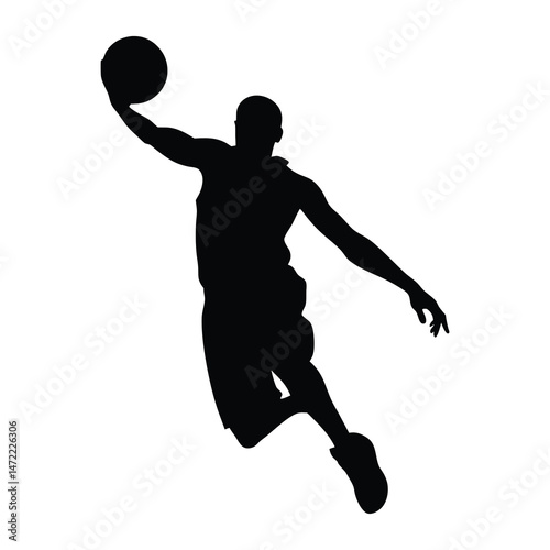 Dynamic Basketball Player Silhouette Powerful Dunk Action