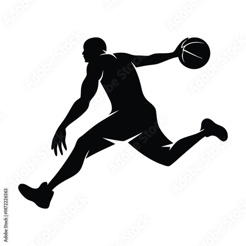 Dynamic Basketball Player Silhouette Action Shot Vector Illustration