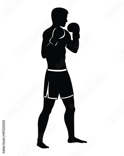 Powerful Boxer Silhouette MMA Fighter Vector Illustration