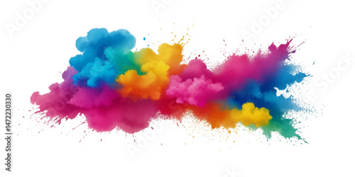 Vector abstract colorful rainbow holi paint and colorful cloud smoke powder explosion isolated on transparent wide panorama background.	
