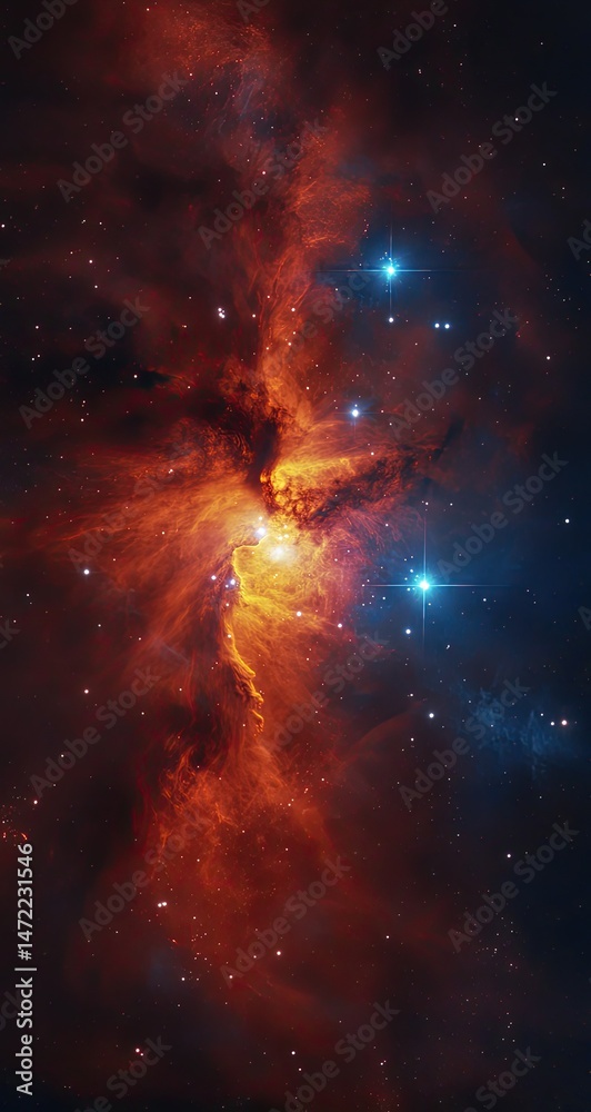 Fototapeta premium Celestial nebula, vibrant colors, cosmic dust clouds, swirling patterns