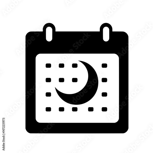 Bold square calendar with moon icon for nighttime planning, scheduling, or date marking