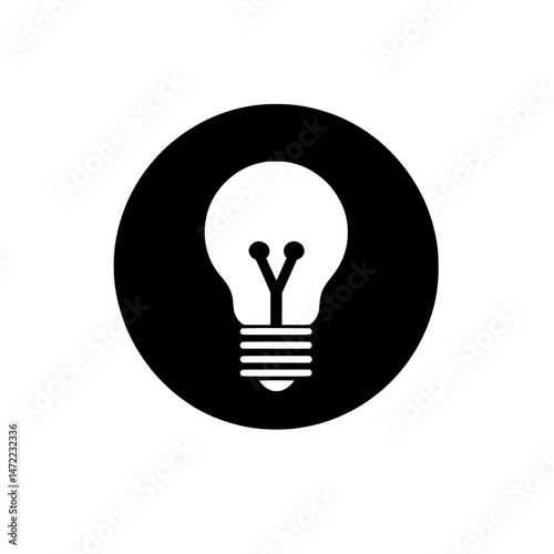 Circular light bulb icon inside a dark circle indicating creative energy or bright idea