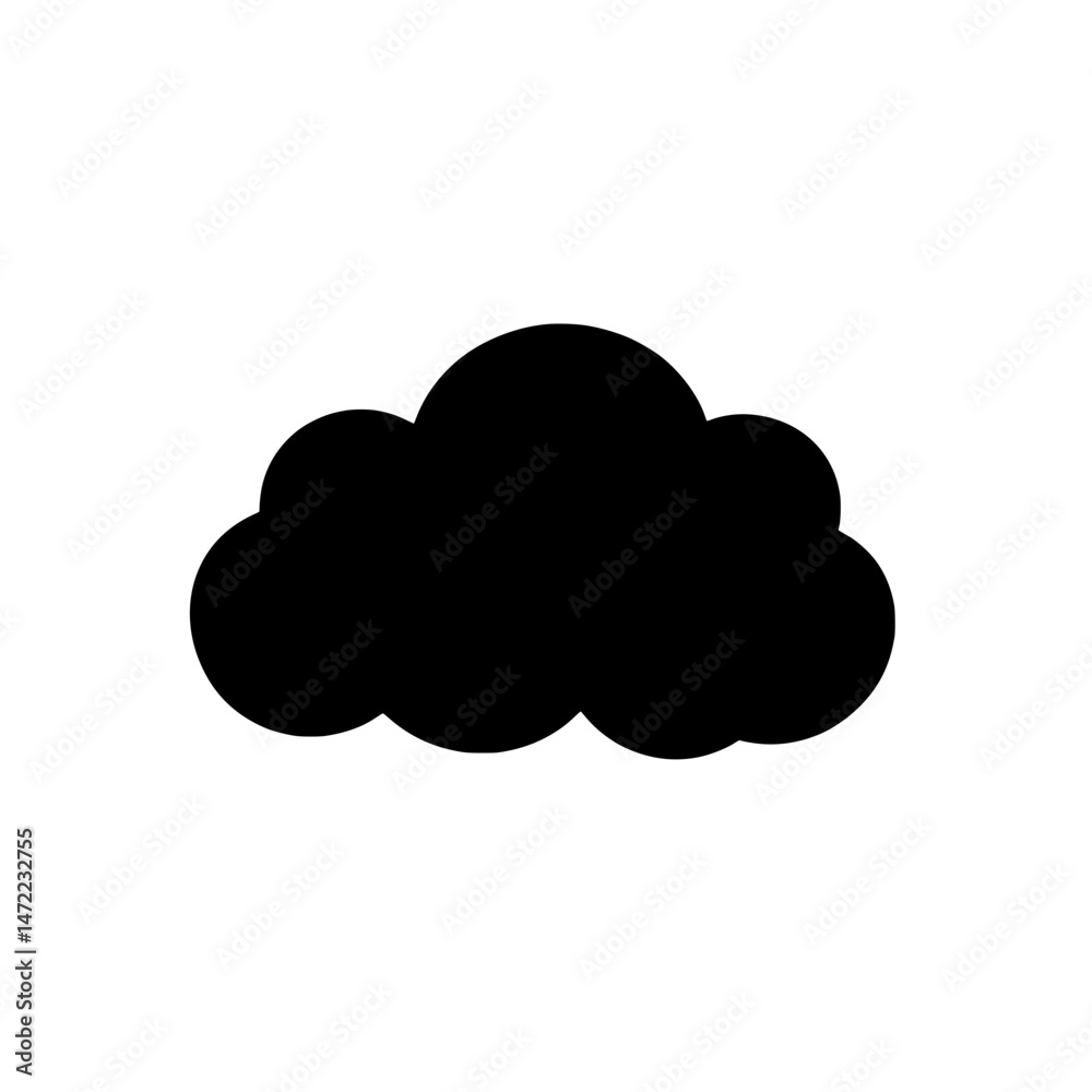 Classic puffy cloud icon in solid black for weather or technology representation Classic puffy cloud icon in solid black for weather or technology representation