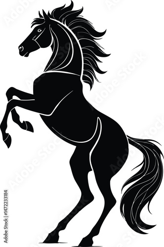Artistic Rearing Black Horse Silhouette Side Pose