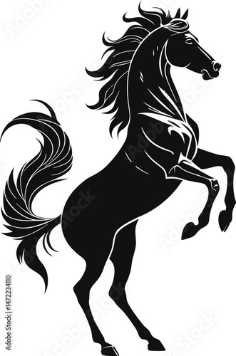 Stylized Rearing Black Horse Silhouette Side View