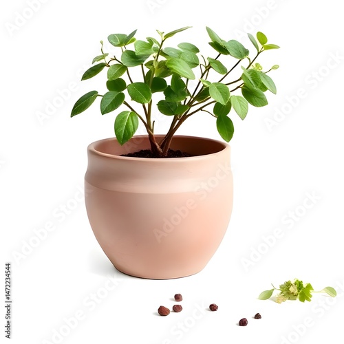 green plant in a pot on white background