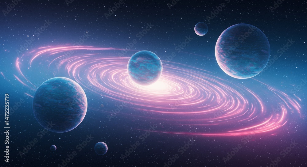 Fototapeta premium Vibrant Sci-Fi Universe with Glowing Space Elements