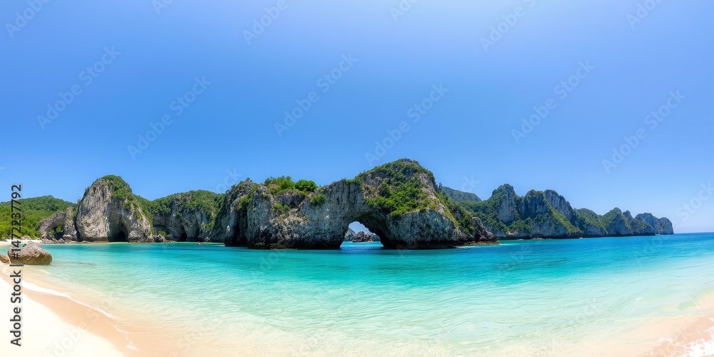 Fototapeta premium Stunning Beach Landscape Turquoise Waters and Dramatic Rock Formations