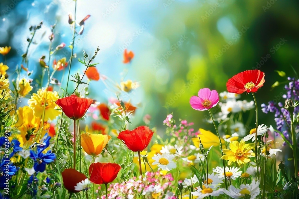Fototapeta premium Spring brings a burst of color with wildflowers flourishing in their natural habitat.