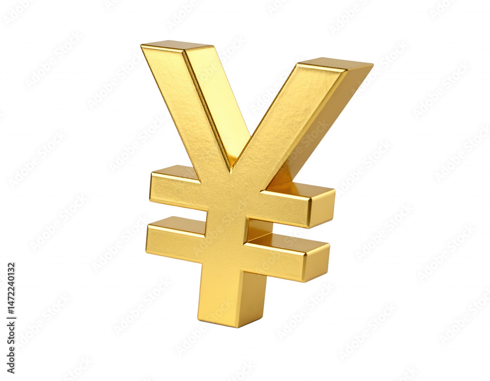 Fototapeta premium Gleaming Golden Yen Symbol Isolated on White Background, Representing Finance and Investments in Japan and China