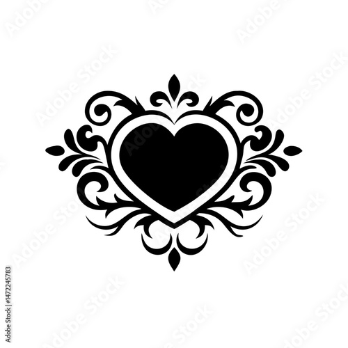 Ornate Framed Heart Silhouette with Symmetrical Flourishes