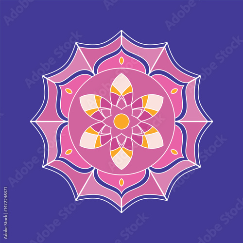 Asian colorful floral mandala. Vector ethnic circular ornament. Stylish design in pastel shades
