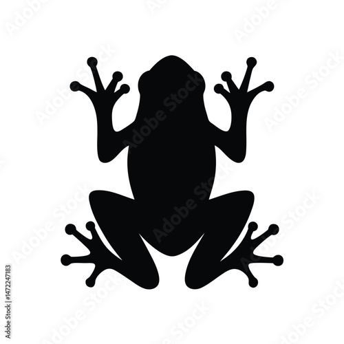 Black silhouette vector of a frog with detailed limbs and toes on a white background