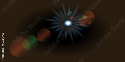 Lens flare and light overlay on black background. orange color. Lens Flare, Sun Flare on black background. Optical Flare effect illustration. lens effects for overlay designs or screen blending mode